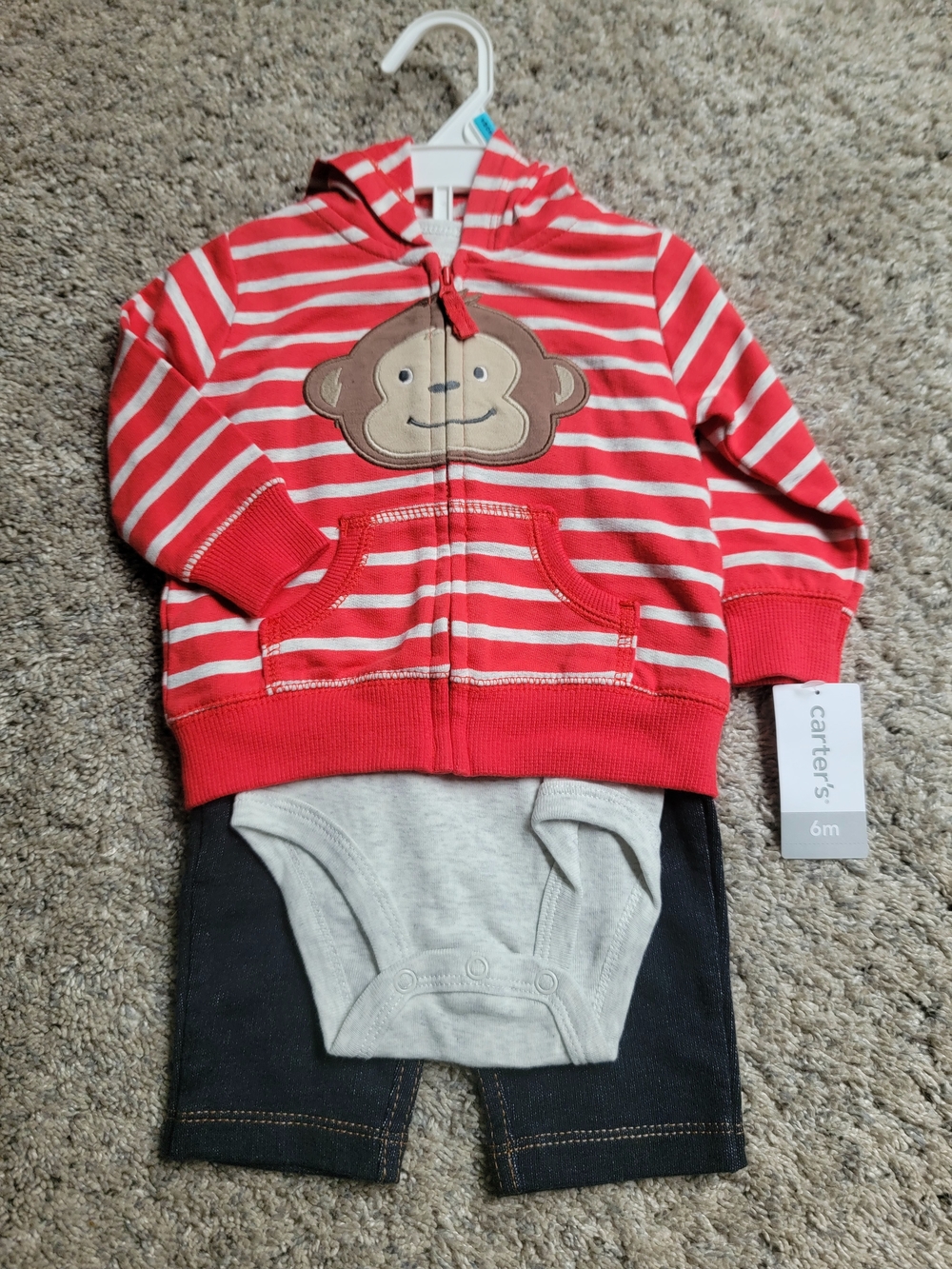 Carter's Red & White Striped Monkey Hoodie Set 6M NWT!